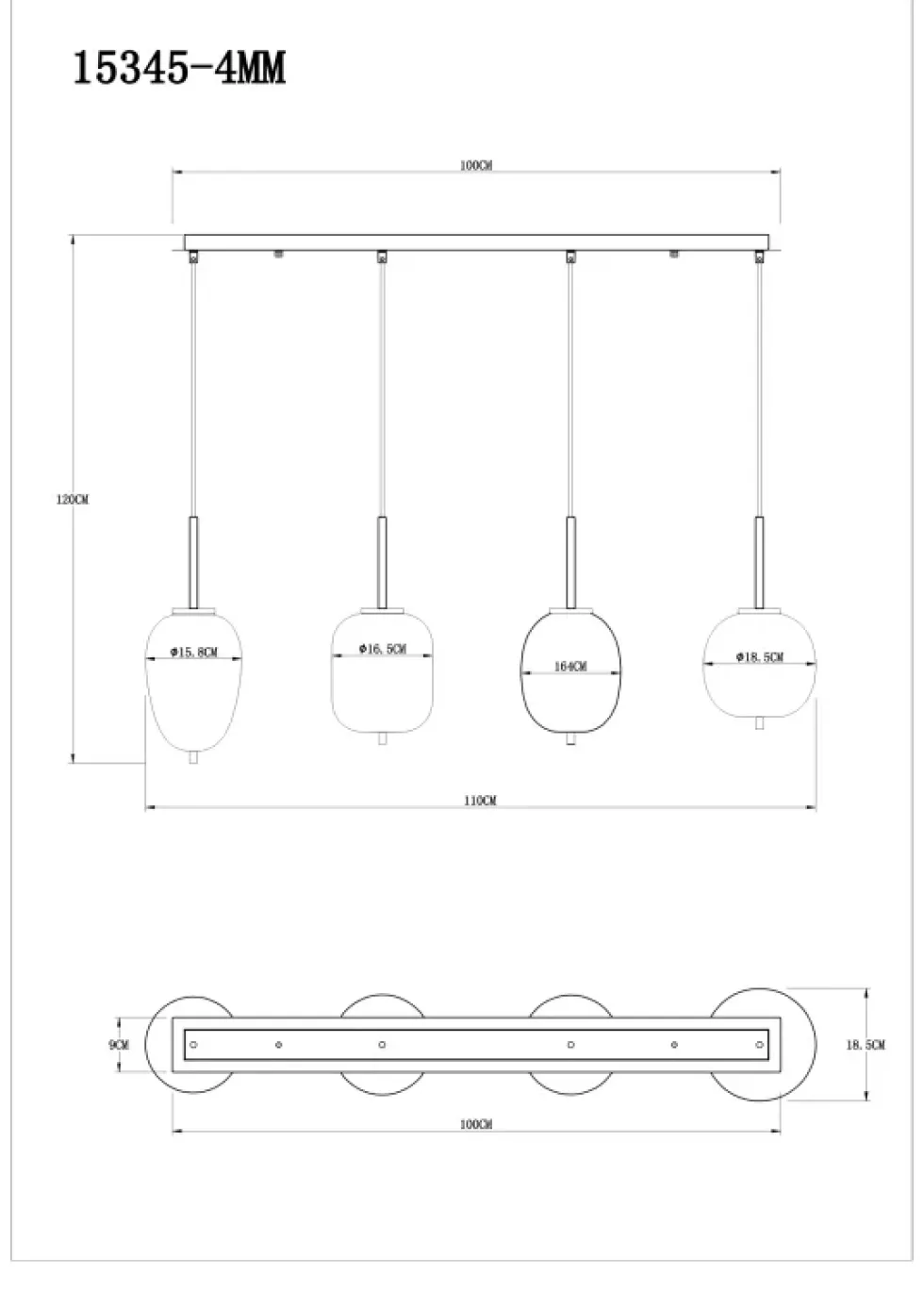 Blacky 110cm taklampa